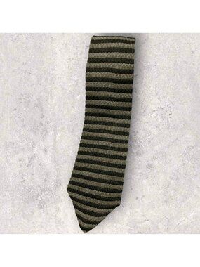 NEW ROOSTER Viscose Cotton Knit Tie USA Green Beige Striped W:3.4"